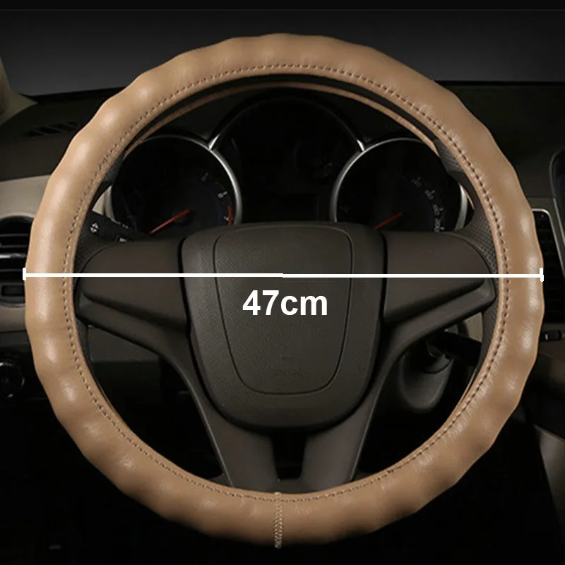 36-47cm Genuine Leather Auto Truck Bus Steering Wheel Cover For Daewoo Volvo Man Renault DAF Isuzu Mitsubishi Car Styling - Название цвета: 47cm Beige