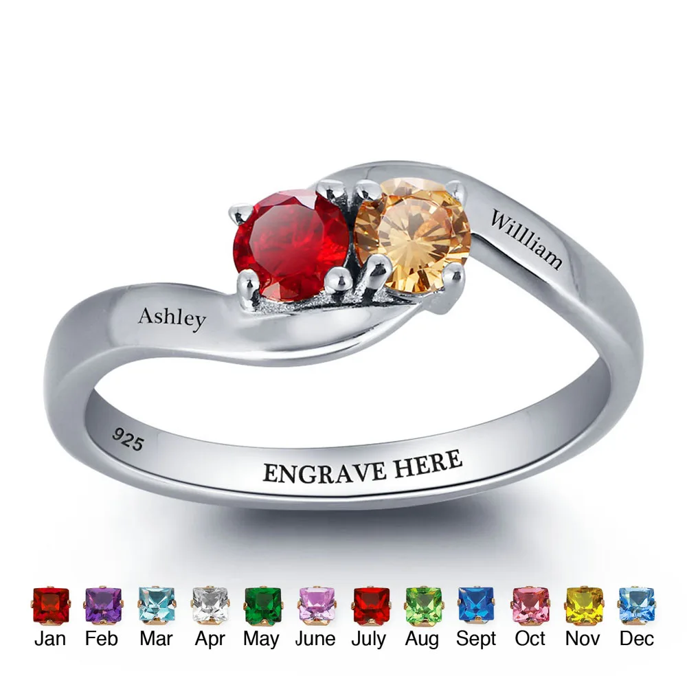 Personalized Rings 925 Sterling Silver Birthstone Rings Female Engrave