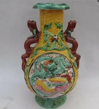 

Embossment color porcelain in ancient China (dragon.Chicken) relief for the vase