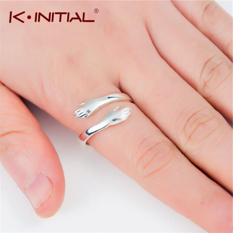 Kinitial Silver Double Hand Wrap Finger Ring Give Me A Hug Hand Open