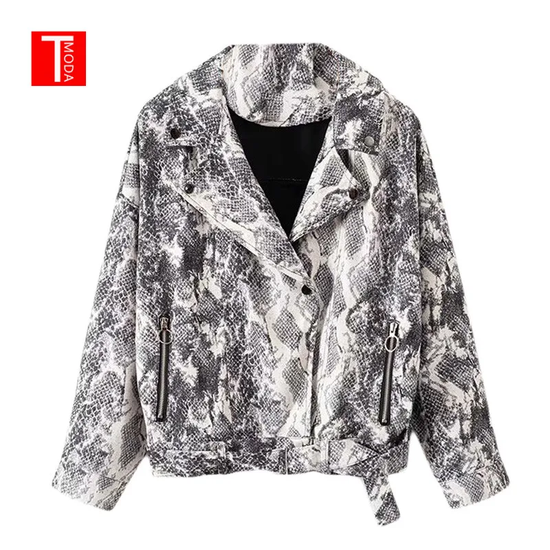 Koop Herfst 2018 Snake Print Jas Vrouwen Punk Slangenhuid Vallen Jas Zipper Biker Motorcycle Streetwear Uitloper