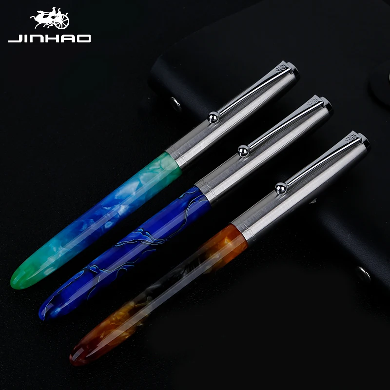 Tampa de Aço Inoxidável de Cristal de Resina Escrita a Tinta para o Office Pen para o 3 Pcs Jinhao Caneta Acrílica Cor Extra Fine Nib 0.38 Milímetros Suave Office 11 Cheap Canetas tinteiro