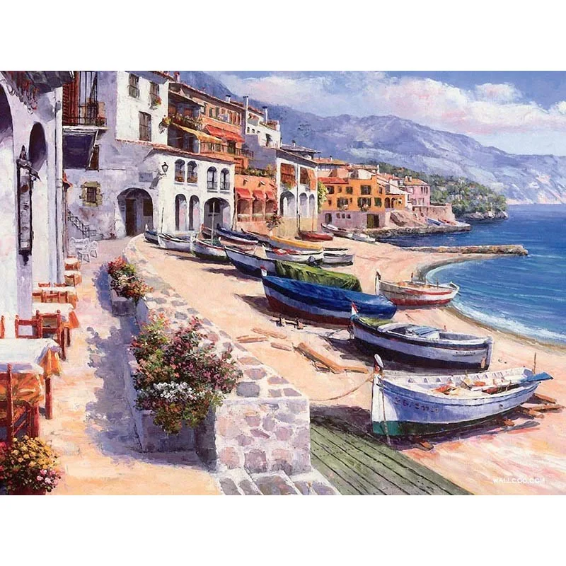 

Peaceful Fishing Village Hand Made Paint High Quality Canvas Beautiful Painting By Numbers Surprise Gift Great Accomplishment