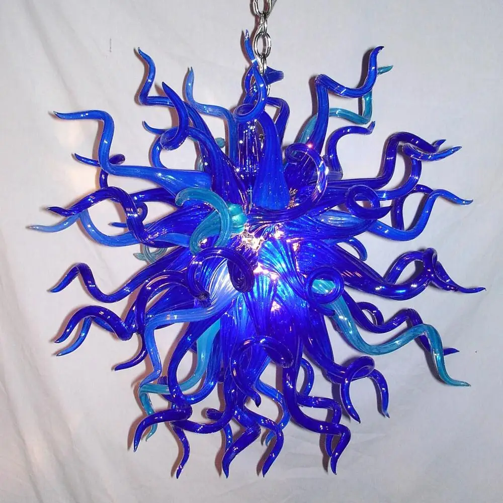 

Modern Hand Blown Glass Blue Chandelier Lighting LED Bedroom Living Room Murano Glass Cheap Mini Art Decor Crystal Chandelier