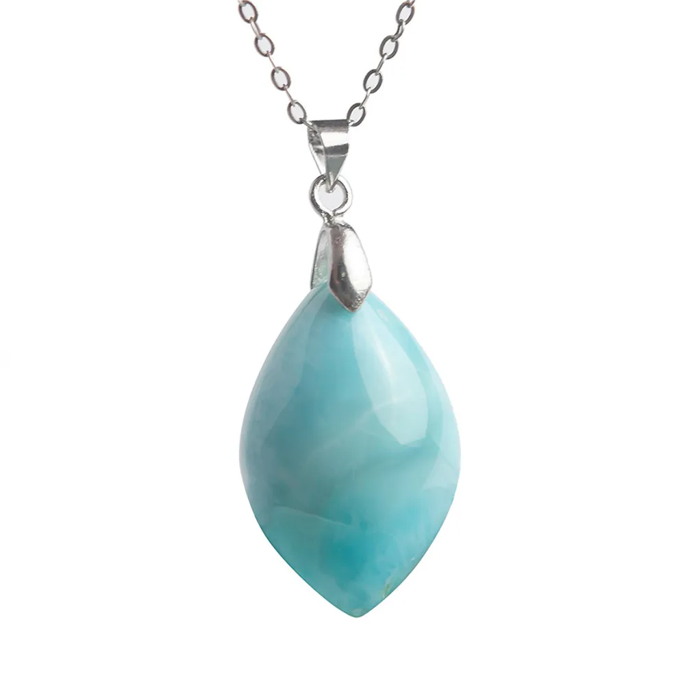 

100% Genuine Natural Larimar Pendant Fashion Women Jewelry Blue Crystal Gem Ocean Stone Charm Pendants Necklace 29*18*10mm