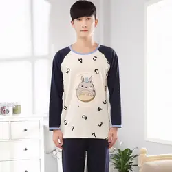 2019 новые мужские хлопковые пижамы Totoro Patern с длинными рукавами, пижамы для мужчин, большие размеры XXL, 3XL, 4XL-5078