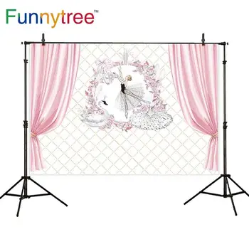 

Funnytree background photographic ballet dancer lattice pink curtain photo frame pastel princess backdrop decoration photography