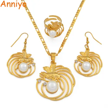 

Anniyo White Pearl Bird Pendant Necklaces Earrings Ring Jewelry Sets Papua New Guinea Wedding Gifts PNG #144006WE