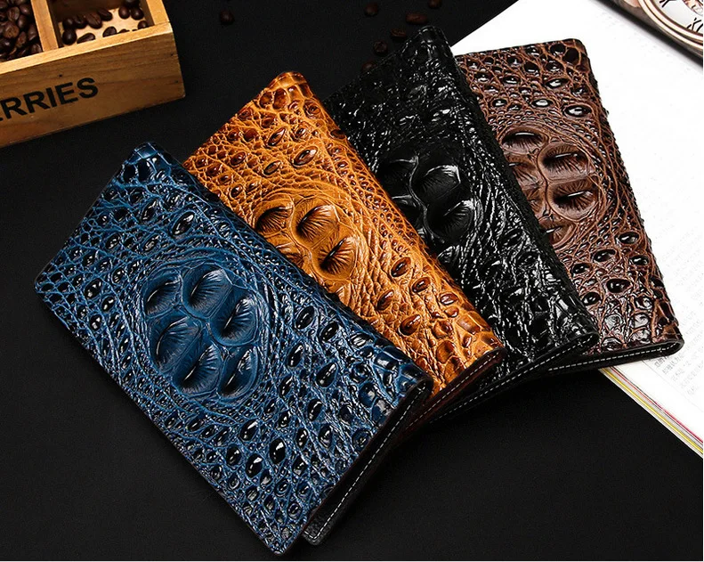 

Hot Sale Genuine Leather Men Wallets Crocodile Pattern Long Design Men's Wallet Multi-functional Clutch Bags Coin Purse 1201#