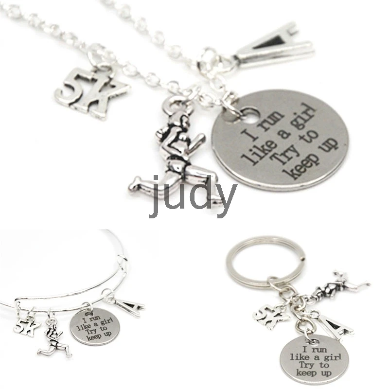 12pcs/lot I Run Like A Girl Try To Keep Up Necklace Charm I'm The No 1