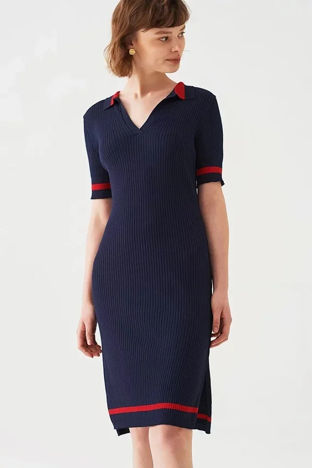 

Women Dress 2019 New Color Matching POLO Collar Dress