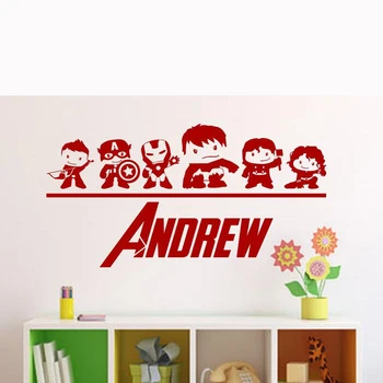 

The Avengers Wall Sticker for boy's rooms Personalized Superhero Name Decal Sticker Boys House Wall Decal quotes G22