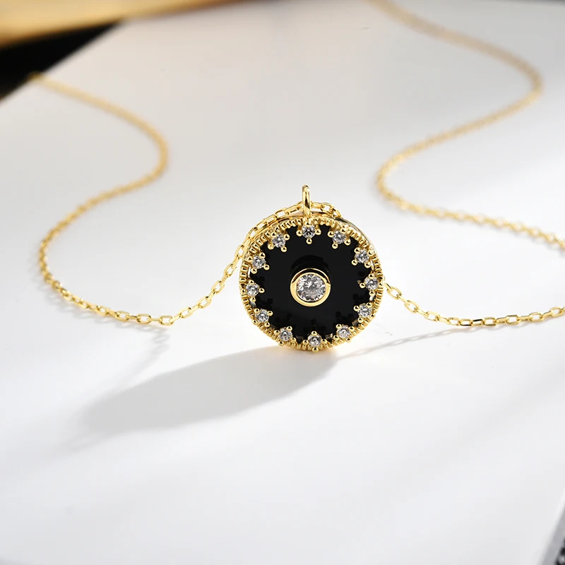 

Fashion S925 Sterling Silver Evil eye Pendant Necklace New Designs modern styl Gold Round Shiny zircon Jewelry For Women gifts