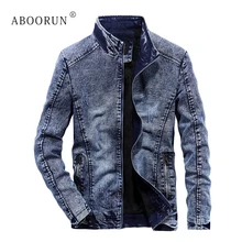 ABOORUN модные Для мужчин зимние Джинсовые куртки из плотного флиса лоскутное двигателя куртки Для мужчин ретро теплое пальто Верхняя одежда x1347