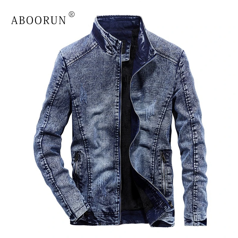 Модные мужские зимние джинсовые куртки ABOORUN толстые флисовые моторные в стиле
