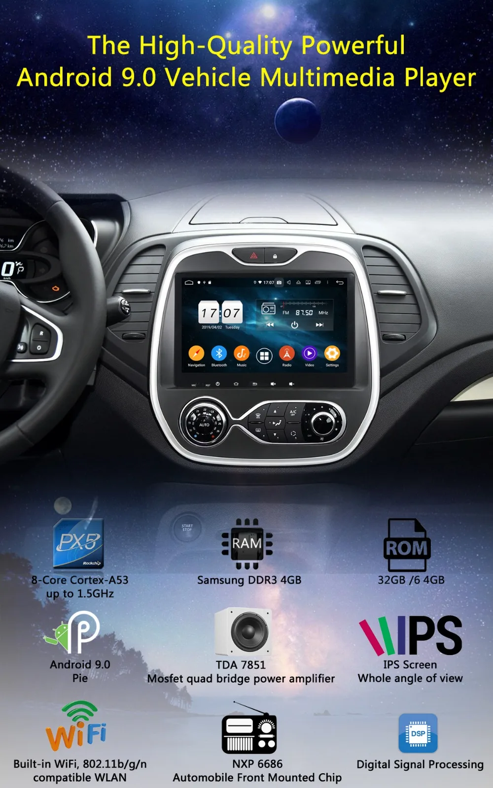 " ips 8 ядерный 4 Гб+ 64 ГБ Android 9,0 автомобильный DVD мультимедиа для Renault captur AT 2011- радио gps DSP CarPlay Parrot BT