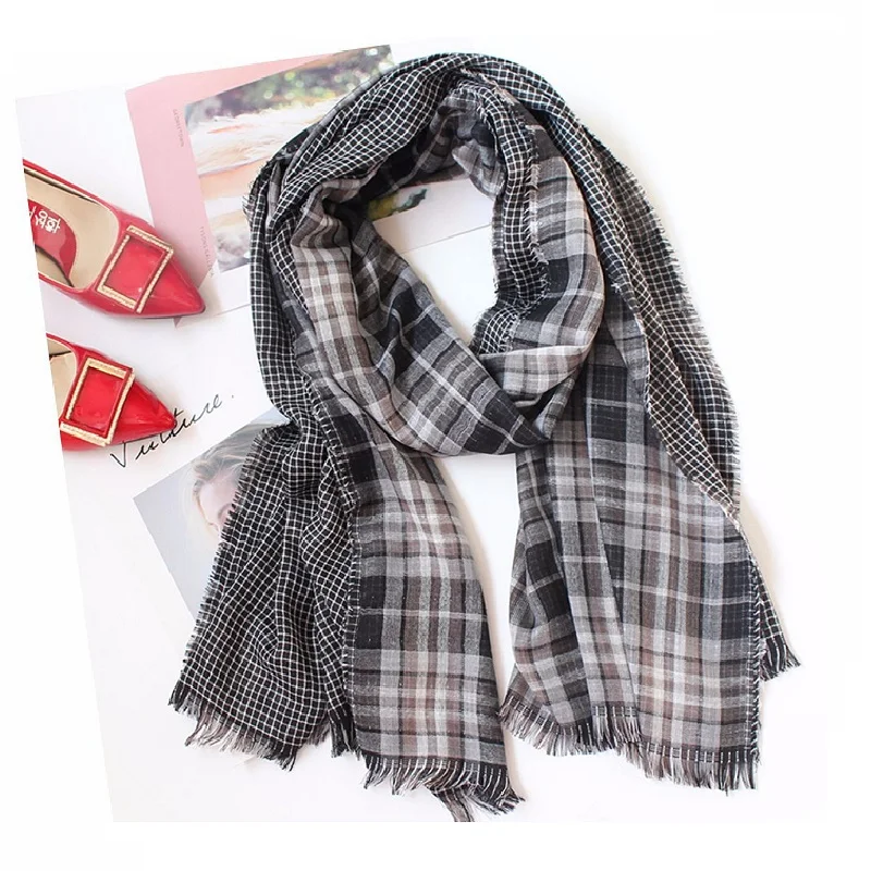 

VISROVER New Winter Plaid Stole Scarf For Women Double Layer Check Shawl Brand Cotton Men Design Shawl Dropshipping Wholesale