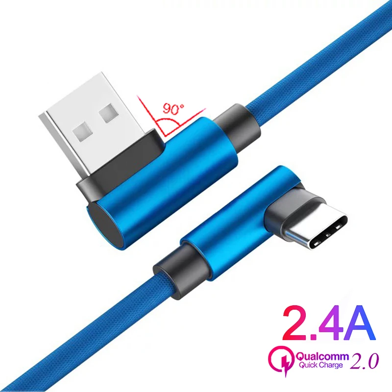 

90 Degree 3M USB Cable Type C/Micro USB/8Pin Fast Charging Mobile Phone Cables For iPhone Samsung Huawei Charger USB C Cord Wire
