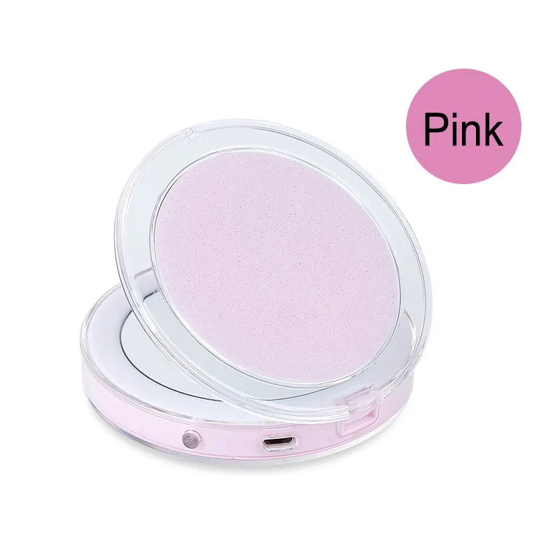 Мини светодиодный светильник зеркало для макияжа 1X 3X увеличительное ручной складной маленький портативный микро USB кабель для подключения встроенный аккумулятор заряжаемый - Цвет: Pink