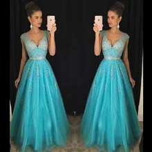 A line Sexy Beading font b Prom b font font b dresses b font Deep V