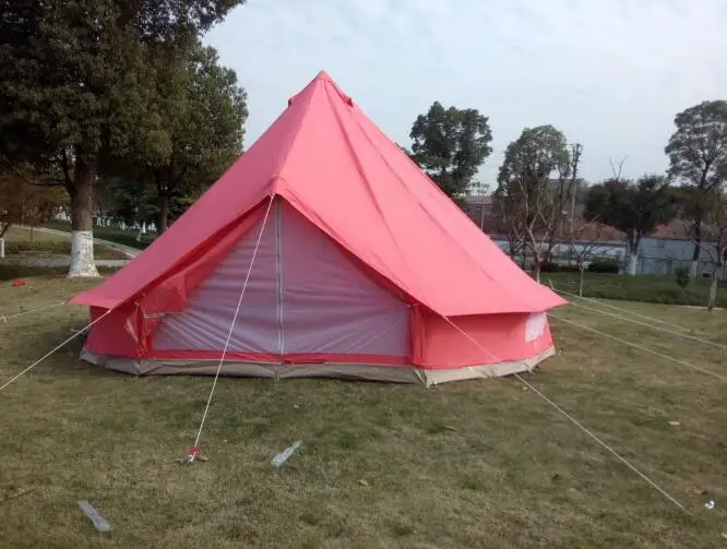 

High quality Multi colored 5x5x3m Outdoor Luxury Cotton Canvas Family Camping Bell Tents With Stove Hole