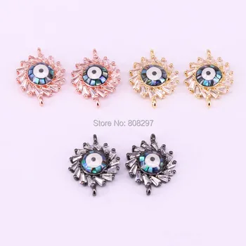 

8Pcs Mix Color CZ Micro Pave Sunflower Connector Beads, Abalone Shell Eye Connectors