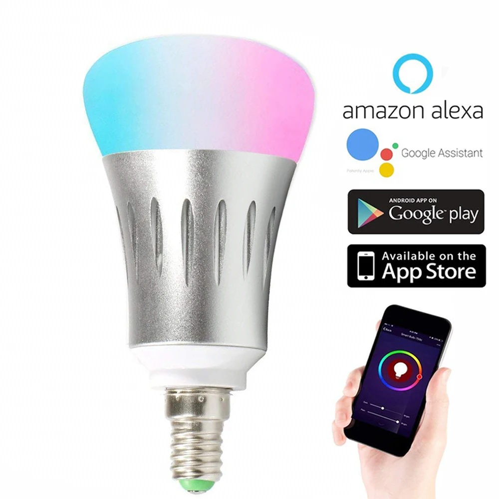 

Wi-Fi Smart Light Bulbs LED Lamp 7W RGBW Dimmable Color Changing A19 60W Equivalent E14 Base Work with Alexa Google Home