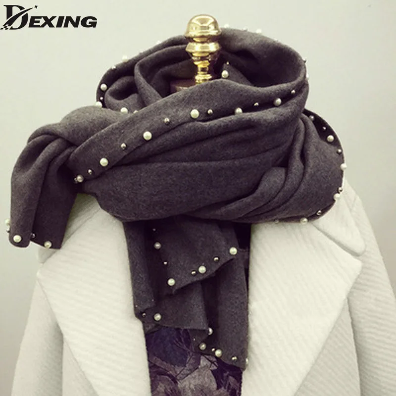 Модный осенне-зимний женский шарф с кисточками и жемчугом, корейский женский длинный шарф из искусственного кашемира, теплый шарф