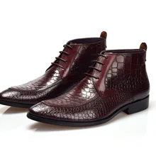 Модные черные/коричневые ботильоны из крокодиловой кожи; ботинки из натуральной кожи; Мужские модельные ботинки