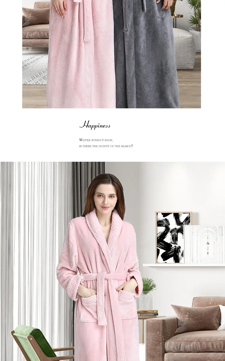 QWEEK Winter Stitching Womens Robes Sleepwear Plus Size Splid Color Bathrobes Homewear Flannel Couple Bath Robe Sleepwear