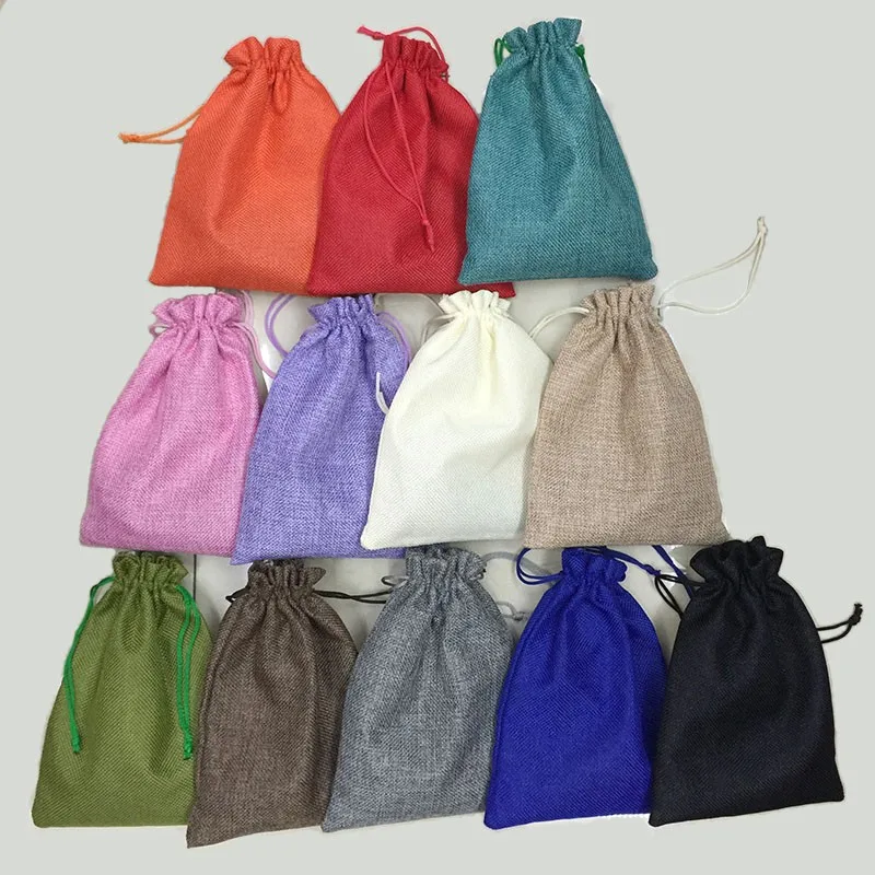 50 Pieces Hessian Candy Sack Pouch Bag Drawstring Jewelry Bag 10*14cm 