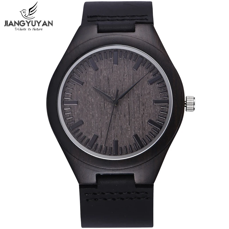 

Brand Black Genuine Leather Men Wood Watches Handmade Natural Wooden Antique Watch Casual Quartz-watcn Hour reloj hombre relogio