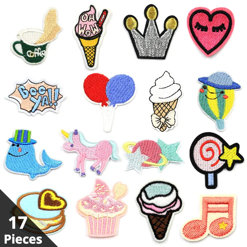 

17 Pieces Iron Patches for Clothing Cartoon Iron on Applique Patch on Clothes Stickers Children Applications Accessories Badges