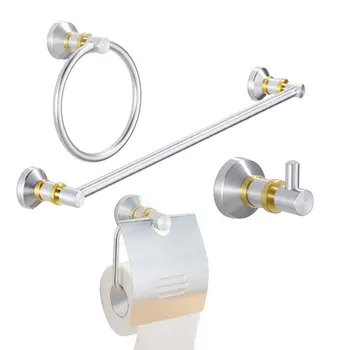 

4 Piece European Luxury Aluminum House Bathroom Hardware Bath Decorative Accessories Sets With Towel Bar Ring Hooks
