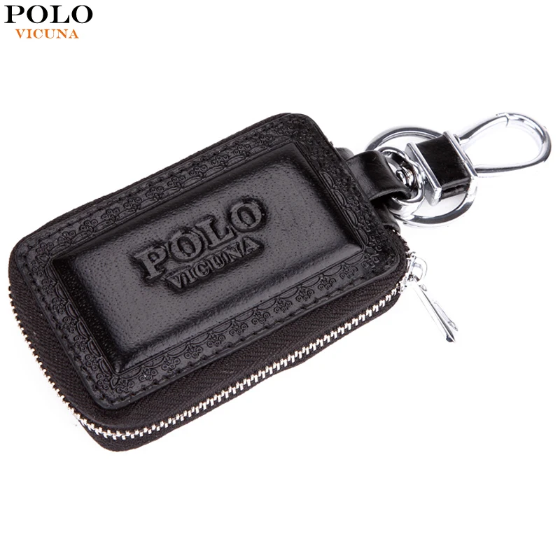 

VICUNA POLO Embossed Edge Brand Genuine Leather Car Key Wallet For Male Vintage Simple Design Unisex Key Bag Leather Key Holder