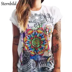 STERNBILD плюс размер S-4XL этнический Подсолнечник принт футболка для женщин Harajuku короткий рукав женская футболка Модные топы кривая апелляция