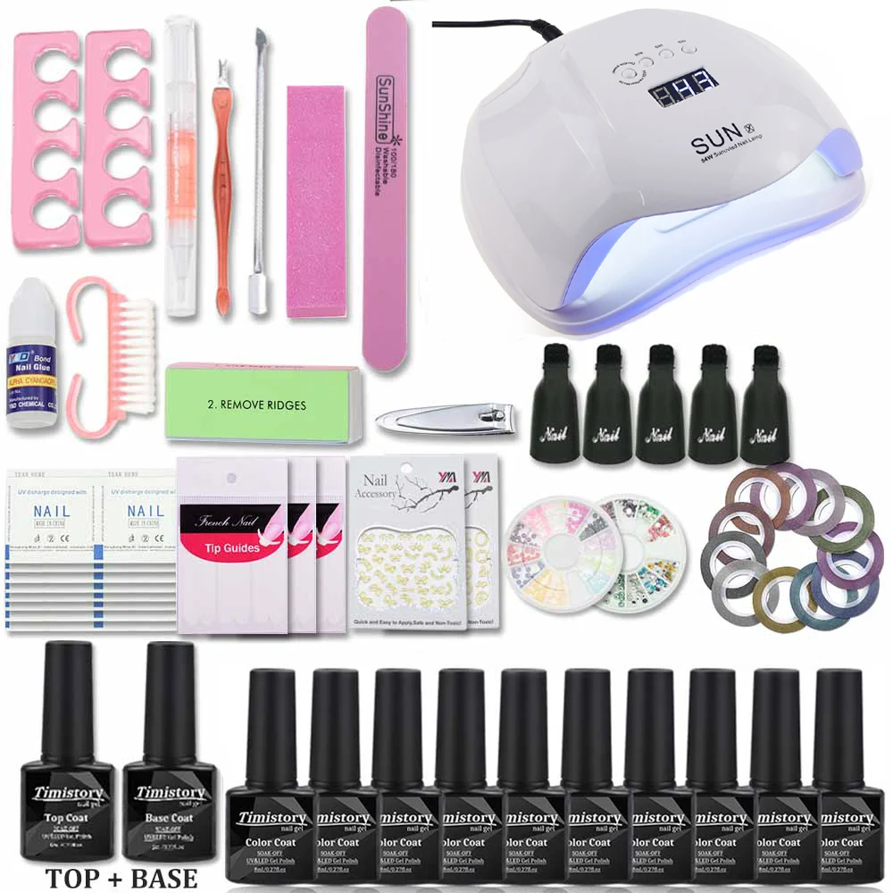 

Nail Set With 54W/48W/40W UV LED Lamp Manicure Pedicure Accessories Manicure Tool Set choose 10 Color 1Top 1Base Nail Gel Kit