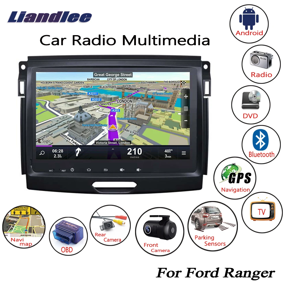Perfect Liandlee For Ford Ranger 2015~2017 Android Car Radio CD DVD Player GPS Navi Navigation Maps Camera OBD TV HD Screen Multimedia 1