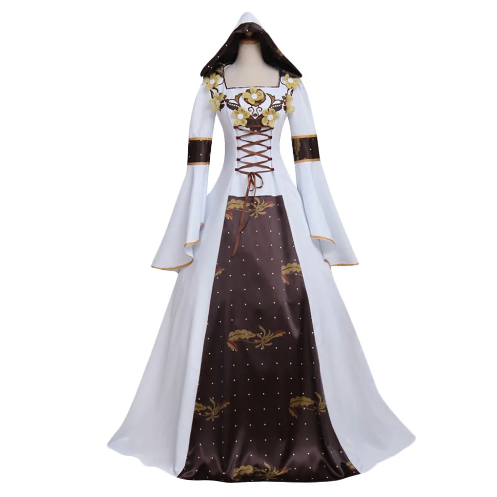 Kstare Womens Vintage Medieval Dress Plus Size Renaissance Gothic Flower Lace Insert Victorian Dresses Cosplay Costume 