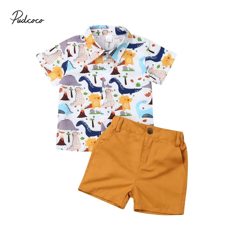 Г., брендовые милые летние топы с рисунком динозавра для маленьких мальчиков, рубашка с принтом однотонные штаны, шорты, комплект Новая праздничная одежда из 2 предметов