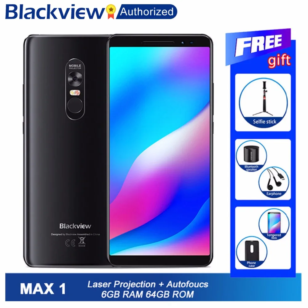 Blackview ماكس 1 جهاز عرض صغير المحمولة المسرح المنزلي MT6763T الروبوت 8.1 الهاتف المحمول 6 GB + 64 GB NFC وتغ LTE 6.01 ''الهاتف الذكي MAX1