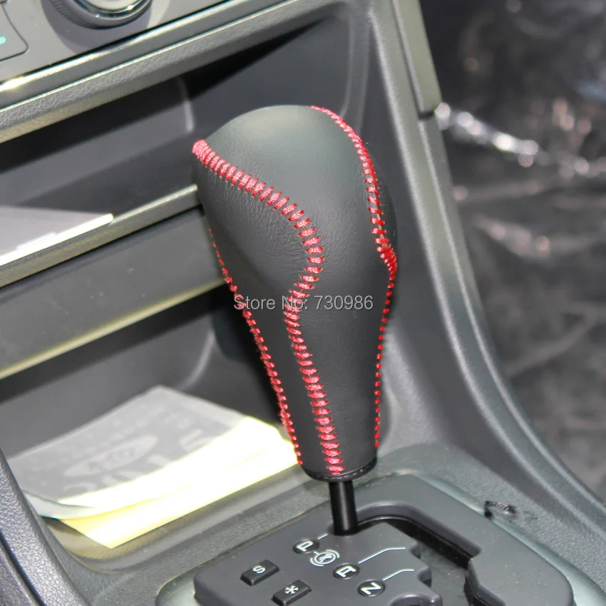 XuJi Black Genuine Leather Gear Shift Knob Cover for Peugeot 308