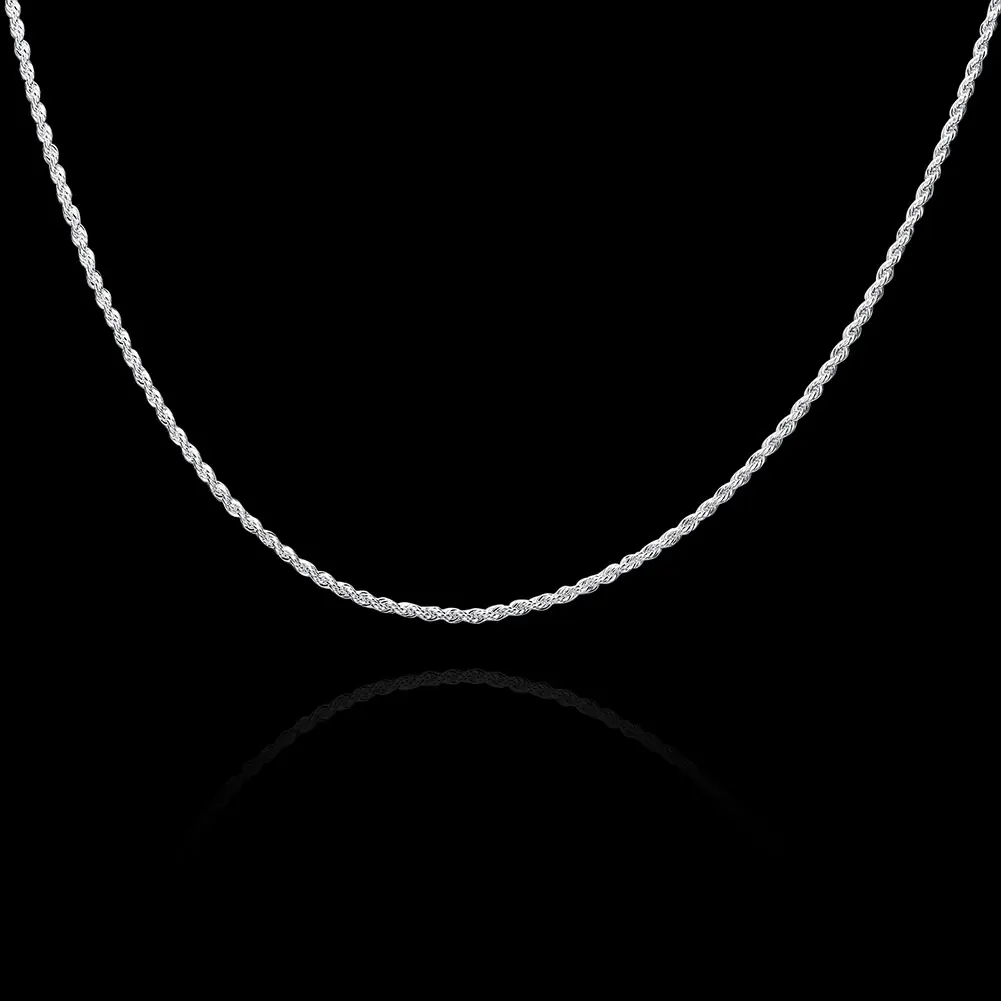 Горячая Распродажа, розничная и, супер блестящее серебряное ожерелье для женщин и мужчин, ожерелье 2 мм 16-24 дюйма, крученая цепочка, ювелирные изделия, аксессуары 925