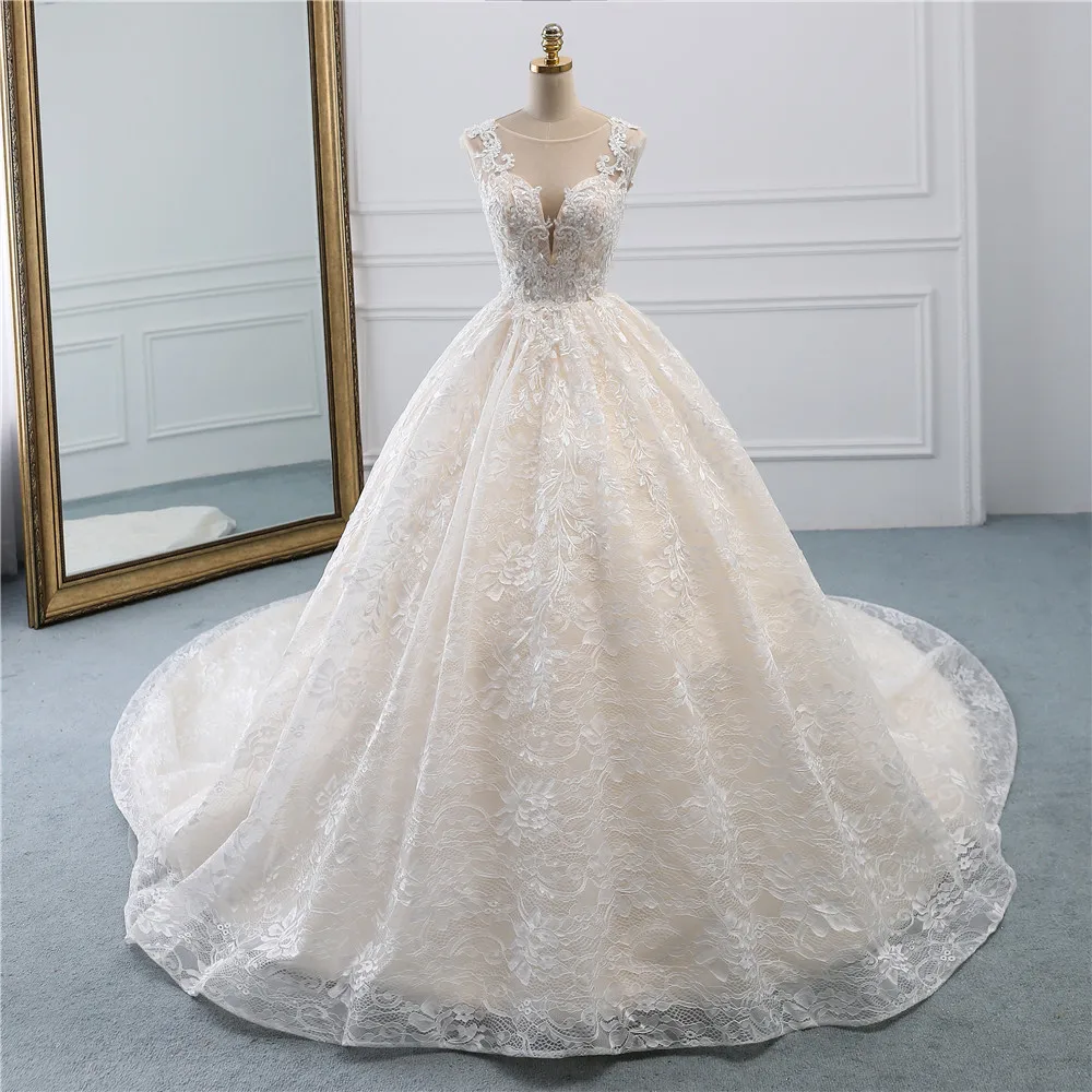 Fansmile роскошный кружевной длинный шлейф бальное платье свадебное платье 2019 Vestidos de Novia принцесса качественное свадебное платье невесты FSM-528T