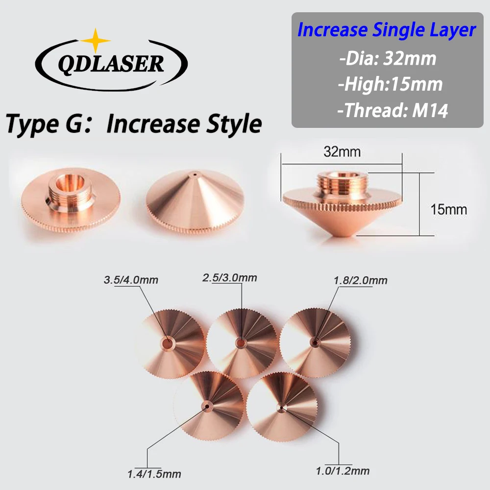 Type G Bulge Single Layers Laser Nozzle Dia.32mm H 15mm M14 Caliber 1.0