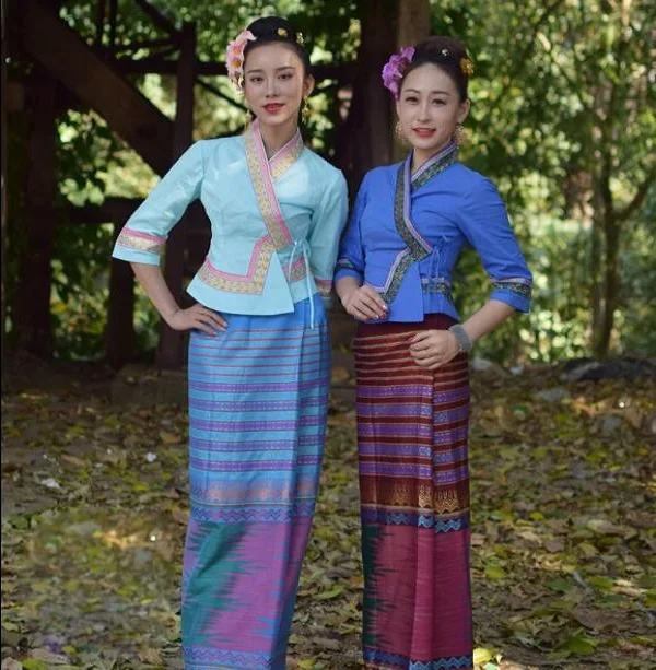 

South East Asia Ethnic Dai Princess Dress Dai Traditional Clothing Summer Half Sleeve Top + Skirt Women Sprinkler Festival Suits
