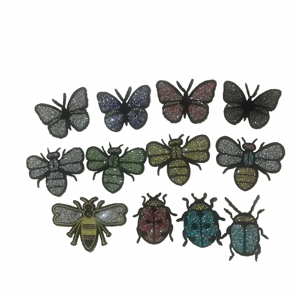 

5PCS 3D Rhinestones Lady Bugs Butterfly Patches Iron on Embroidered Patch Bee Beading Appliques Patch DIY Garment Accessories