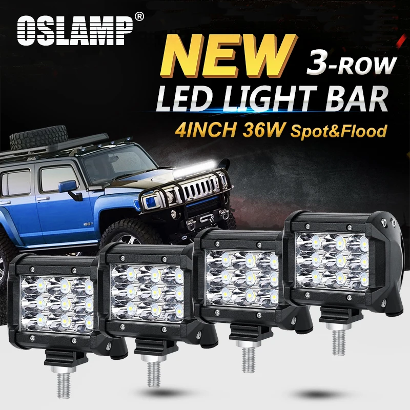 

Oslamp 4pcs/Lot 36W 4" 3-Row Flood Spot Beam Led Work Light Led Bar Offroad Driving Lamp 12v 24v Truck SUV ATV 4x4 4WD Work Lamp