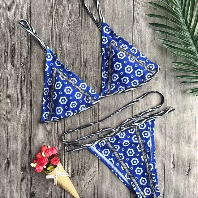Israel azul caliente triangulo Bikinis mujeres flor bikini set baño
