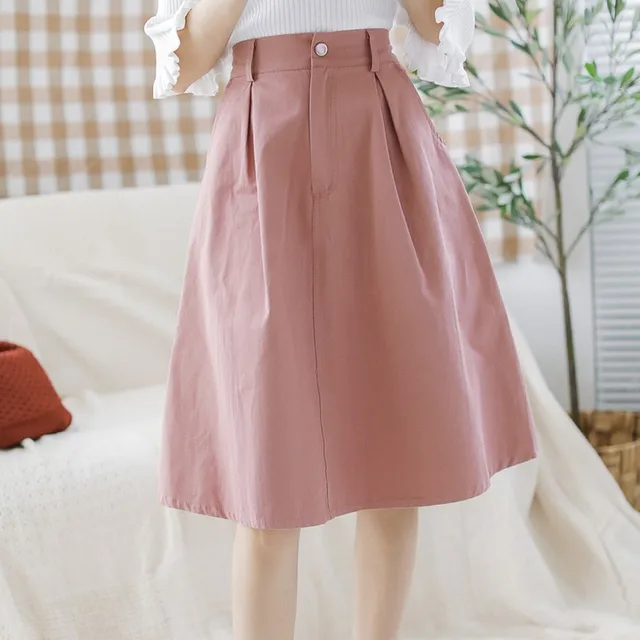 high waisted pleated long skirt